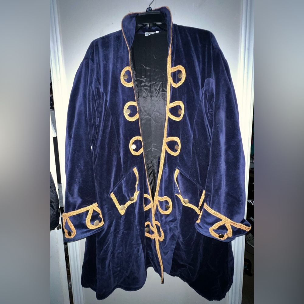 Dress like a Pirate Captain Navy Velvet Coat with Gold Trim High End Costume